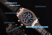 Audemars Piguet Royal Oak Chrono Japanese Miyota OS20 Quartz Stainless Steel Case with Black Leather Strap and Blue Dial