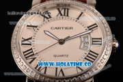 Cartier Rotonde De Miyota Quartz Steel Case with White Dial Diamonds Bezel and Black Roman Numeral Markers