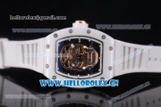 Richard Mille RM052 Miyota 9015 Automatic Ceramic Case with Skull Dial Dot Markers and White Rubber Strap