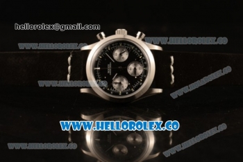 Rolex Explorer Chronograph Miyota OS20 Quartz Steel Case with Black Dial and Black Leather Strap