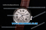 Cartier Cle de Cartier Japanese Asia ST16 Automatic Steel Case with White Dial and Brown Leather Strap