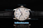 IWC Portuguese Swiss Valjoux 7750 Automatic Movement Steel Case with White Dial and Blue Numeral Markers-Black Leather Strap-Small Calendar-Power Reserve