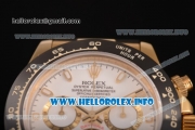 Rolex Daytona Chrono Swiss Valjoux 7750 Automatic Yellow Gold Case with Ceramic Bezel Rubber Strap and White Dial - Stick Markers (BP)