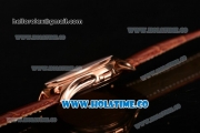 Patek Philippe Calatrava Swiss ETA 2824 Automatic Rose Gold Case with Brown Leather Strap White Dial and Stick Markers