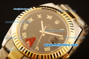 Rolex Datejust II Swiss ETA 2836 Automatic Full Steel with Yellow Gold Bezel and Black Dial-Gold Roman Markers