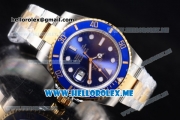 Rolex Submariner Clone Rolex 3135 Automatic Two Tone Case/Bracelet with Blue Dial and Dot Markers White Hands (BP)