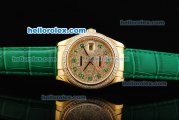 Rolex Datejust Oyster Perpetual Automatic Movement Gold Case with Diamond Dial and Green Arabic Numerals