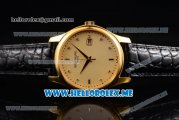 Patek Philippe Calatrava Miyota Quartz Yellow Gold Case with Yellow Gold Dial and Black Leather Strap Diamonds Markers