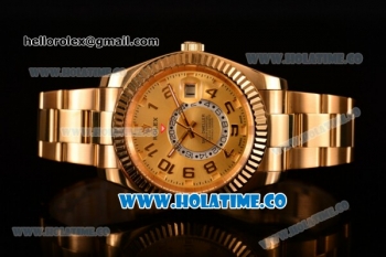 Rolex Sky-Dweller Asia Automatic Yellow Gold Case/Bracelet with Arabic Numeral Markers and Gold Dial