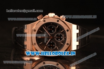 Audemars Piguet Royal Oak Chrono Rose Gold Case With Black Dial Clone AP3126 Automatic Black Leather