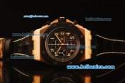 Audemars Piguet Royal Oak Offshore Swiss Valjoux 7750 Automatic Rose Gold Case with PVD Bezel and Black Grid Dial -Black Leather Strap