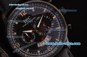 IWC Portuguese Chronograph Japanese Miyota OS20 Quartz PVD Case with Black Leather Strap and Black Dial