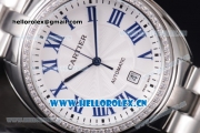 Cartier Cle de Cartier Asia ST16 Automatic Stainless Steel Case/Bracelet Roman Markers Diamonds Bezel and White Dial