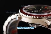 Omega Seamaster Automatic Movement ETA Coating Case with Black Dial-Red Bezel and Stick/Numeral Markers-SS Strap