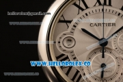 Cartier Ballon Bleu De Chrono Swiss Valjoux 7750 Automatic Steel Case with White Dial and Steel Bracelet - (H)