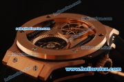 Hublot Big Bang Swiss Tourbillon Manual Winding Rose Gold Case with Black Leather Strap and Rose Gold Dial