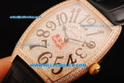 Franck Muller Casablanca Swiss Quartz Movement Rose Gold Case with Diamond Dial with Black Leather Strap