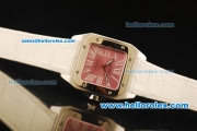 Cartier Santos 100 1:1 Original Swiss ETA 2671 Automatic Movement Pink Dial with White Roman Markers and White Leather Strap
