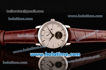 Vacheron Constantin Patrimony Asia 2813 Automatic Steel Case with Brown Leather Strap White Dial and Stick Markers