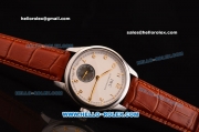 IWC Portuguese Swiss ETA 2836 Automatic Steel Case with White Dial and Gold Numeral Markers - Brown Leather Strap