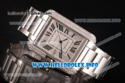 Cartier Tank Anglaise Miyota 9015 Automatic Steel Case/Bracelet with Silver Dial and Roman Numeral Markers - Diamonds Bezel