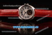 Cartier Cle de Cartier Swiss Tourbillon Manual Winding Steel Case with White Dial and Red Leather Strap