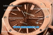 Audemars Piguet Royal Oak Clone Calibre AP 3120 Automatic Full Rose Gold with Brown Dial and Stick Markers (EF)