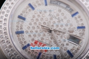 Rolex Day-Date Oyster Perpetual Automatic Full Diamond Bezel and Dial,Blue Marking and Big Calendar