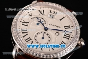 Cartier Rotonde Second Time Zone Day/Night Asia Manual Winding Steel Case with White Dial Diamonds Bezel and Black Roman Numeral Markers