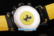 Ferrari Chronograph Quartz Movement PVD Case with Yellow Dial and White Marker-Black Leather Strap