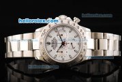 Rolex Daytona Oyster Perpetual Date Swiss Valjoux 7750 Chronograph Movement White Dial with White Stick Marker and SS Strap