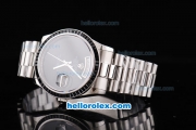 Rolex Oyster Perpetual Day-Date Swiss ETA 2836 Automatic Movement Silver Case with Black Dial-Black Bezel and SS Strap