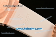 Hublot Big Bang Quartz Movement White Dial with Rose Gold Case and Numeral Marking-White Rubber Strap