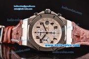 Audemars Piguet Royal Oak Offshore Chronograph Swiss Valjoux 7750-SHG Automatic Steel Case with White Dial and Brown Leather Strap-Run 12@Sec