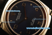 Rolex Cellini Swiss Quartz Steel Case with Dark Blue Dial and Black Leather Strap-Numeral Markers