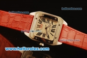 Cartier Santos 100 Automatic ETA Coating Case with White Dial and Brown Leather Strap