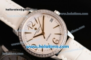 Vacheron Constantin Patrimony Swiss ETA 2824 Automatic Steel Case with White Leather Strap White Dial and Diamond Bezel