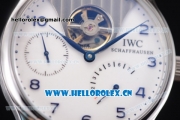 IWC Portuguese Tourbillon Asia ST25 Automatic Steel Case with White Dial Arabic Numeral Markers and Black Leather Strap