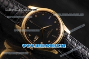 Patek Philippe Calatrava Miyota Quartz Yellow Gold Case with Black Dial and Black Leather Strap Diamonds Markers