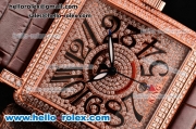 Franck Muller Conquistador Swiss ETA 2824 Automatic Rose Gold Case with Diamond Dial and Brown Leather Strap