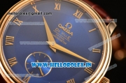 Omega De Ville Co-Axial Swiss ETA 2824 Automatic Yellow Gold Case with Blue Dial and Brown Leather Strap