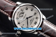 Longines Master Power Reserve Swiss ETA 2824 Automatic Steel Case with White Dial and Brown Leather Strap Arabic Numeral Markers