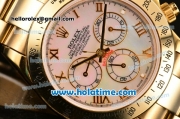 Rolex Daytona Chrono Swiss Valjoux 7750 Automatic Full Yellow Gold with Pink MOP Dial and Roman Numeral Markers