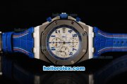 Audemars Piguet Royal Oak Chronograph Swiss Valjoux 7750 Automatic Movement White Dial with Blue Number Markers and Blue Leather Strap