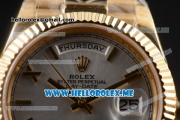 Rolex Day-Date Clone Rolex 3255 Automatic Yellow Gold Case/Bracelet with Silver Dial and Roman Numeral Markers