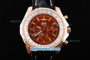 Breitling Bentley Automatic Rose Gold Bezel with Brown Dial and Black Leather Strap