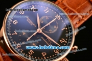 IWC Portuguese Chrono Miyota OS20 Quartz Rose Gold Case with Brown Leather Strap and Black Dial