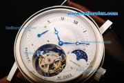 Breguet Tourbillon Manual Winding Movement Steel Case with White Dial and Brown Leather Strap
