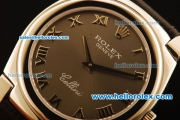 Rolex Cellini Swiss Quartz Steel Case with Black MOP Dial and Black Leather Strap-Roman Markers