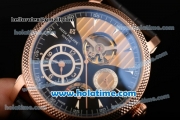 Patek Philippe Complications ST Power Reserve Automatic Rose Gold Case with Brown Leather Bracelet Black/Yellow Dial and Silver Stick Markers